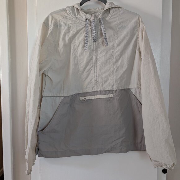 Thread & Supply Beige Light Half Zip Pullover Windbreaker with Hood - Size L - Picture 1 of 11